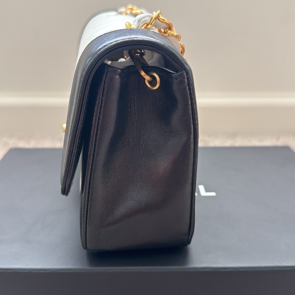 Vintage Chanel Mini Mademoiselle Bag Black and White Lambskin Gold Hardware - Picture 14 of 17